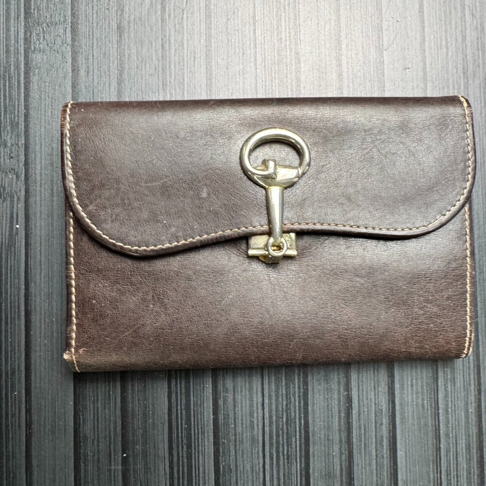 Gucci Wallet Purse Trifold Brown leather Used|Authentic